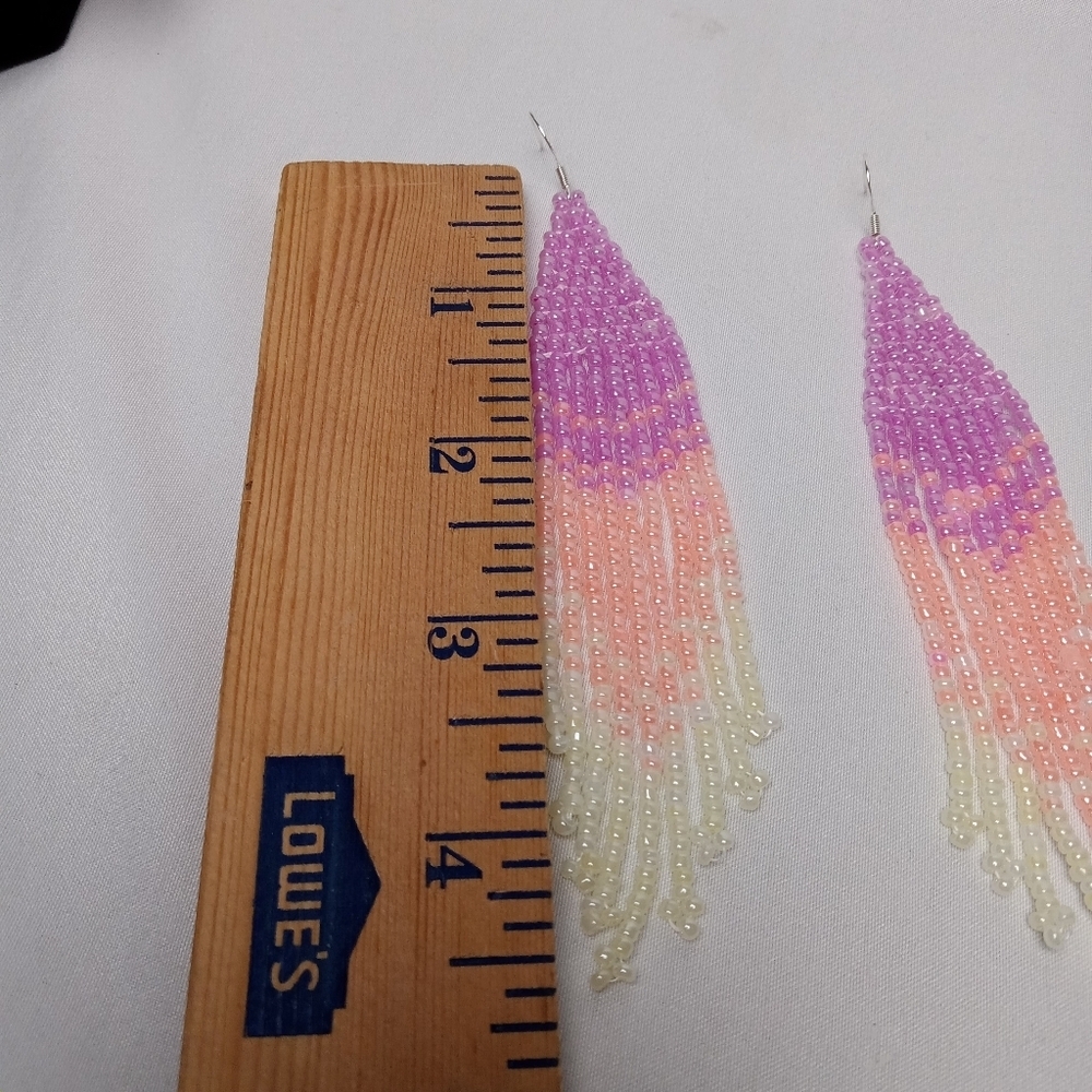 Elegant Beaded Dangle Earrings - Purple, Pink, Cream - Picture 8 of 9